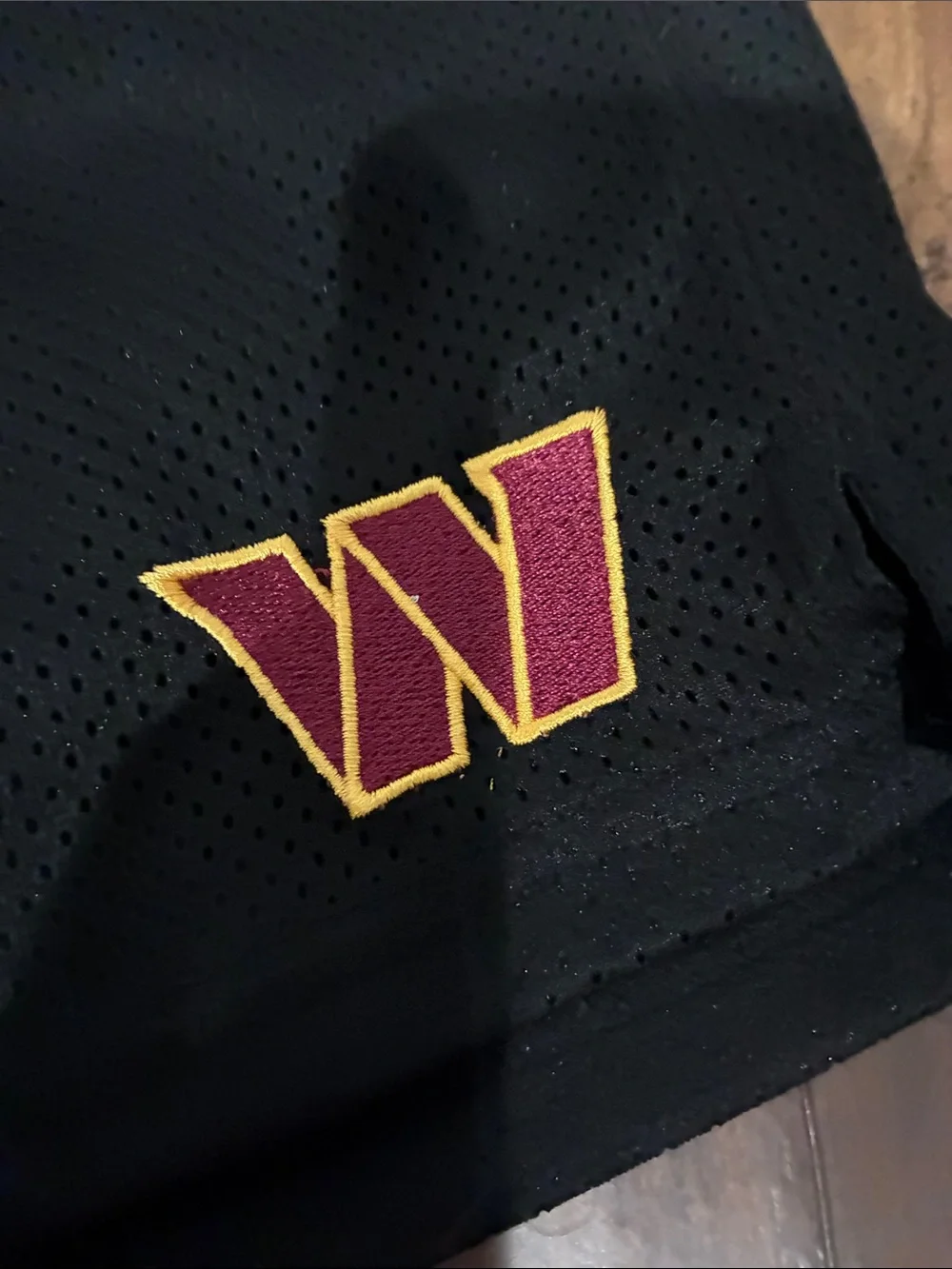 NFL Black Mesh Athletic Shorts with Maroon & Gold W Patch - Picture 5 of 8